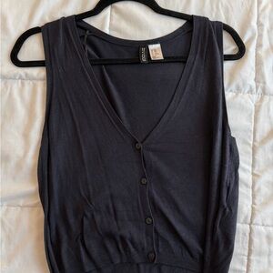 Navy V-Neck Button Front Sleeveless Top / Vest